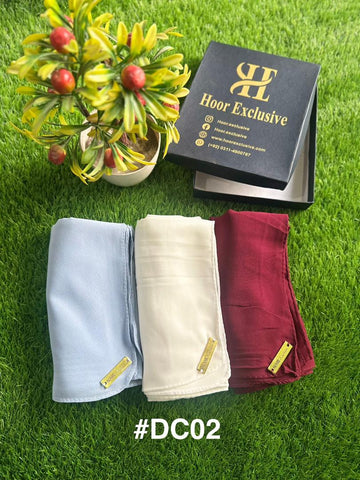Chiffon Georgette Plain Hijab Bundle – Pack of 3 Soft Lightweight Scarves by Hoor Exclusive