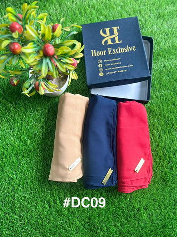 Chiffon Georgette Plain Hijab Bundle – Pack of 3 Soft Lightweight Scarves by Hoor Exclusive