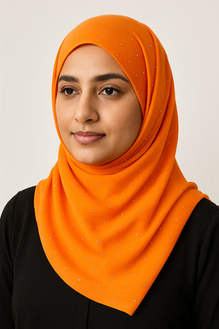 Georgette Chiffon Rhinestone Scarf – Soft, Lightweight Hijab, Shawl & Stole for All-Season Elegance