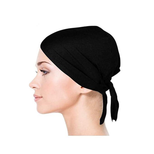 Tie-back under scarf tube cap for women and girls, soft and stretchable, perfect for wearing under hijabs and scarves.
