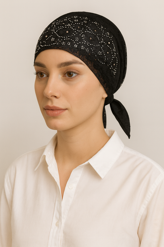Under Scarf Lace Net Tube Cap with Stones – Elegant Inner Hijab for Girls & Women Adjustable- Free Size